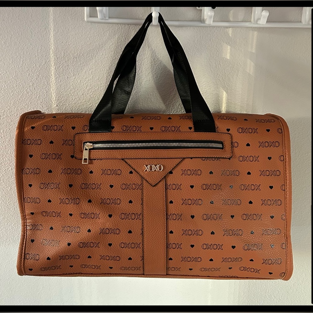 XOXO Valentine Kiss PU Leather Large Travel Duffle Tote Bag Brown(No Strap)